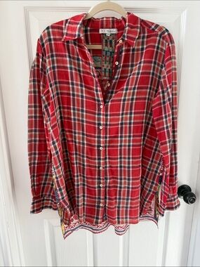 Johnny Was Red Plaid Button-Down Shirt